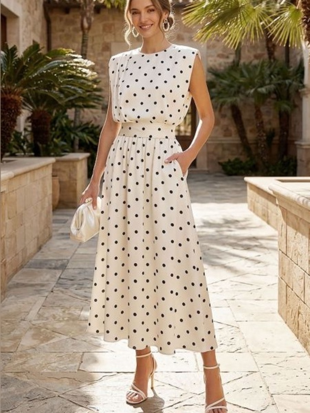 CHICWISH SATIN POLKA DOT MAXI SKIRT AND SLEEVELESS TOP SET - XS/S